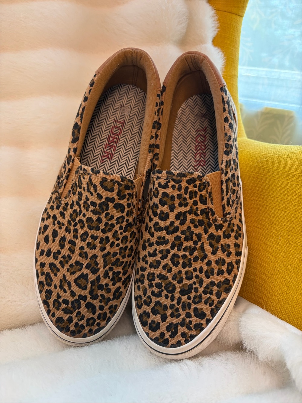 Leopard Print Slip-On Women's Sneakers - Tan/Black